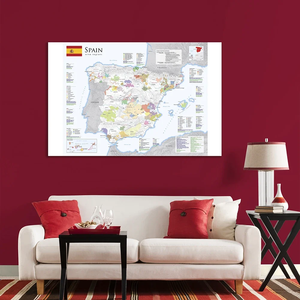 Pintura em tela não tecida, mapa da espanha para arte de parede, material escolar, decoração de casa, 150*100 cm