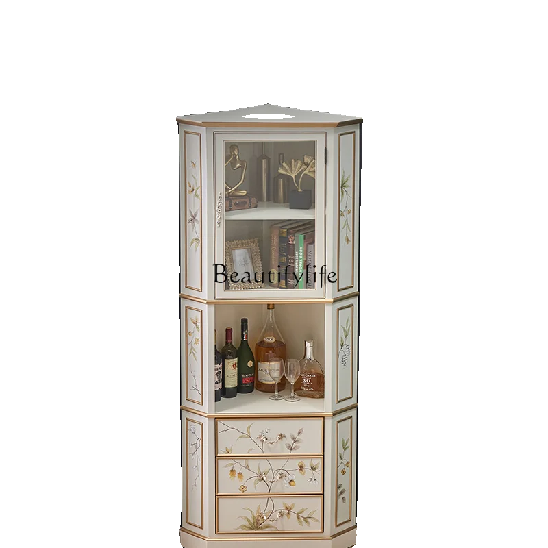 

New Chinese solid wood painted flower and bird high-grade 90-degree corner rack