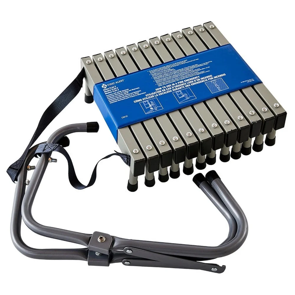 14ft Fire Escape Ladder 2 Story Steel Anti-Slip Rungs Heavy Duty Nylon Strapping Fully Assembled Home Safety Tool