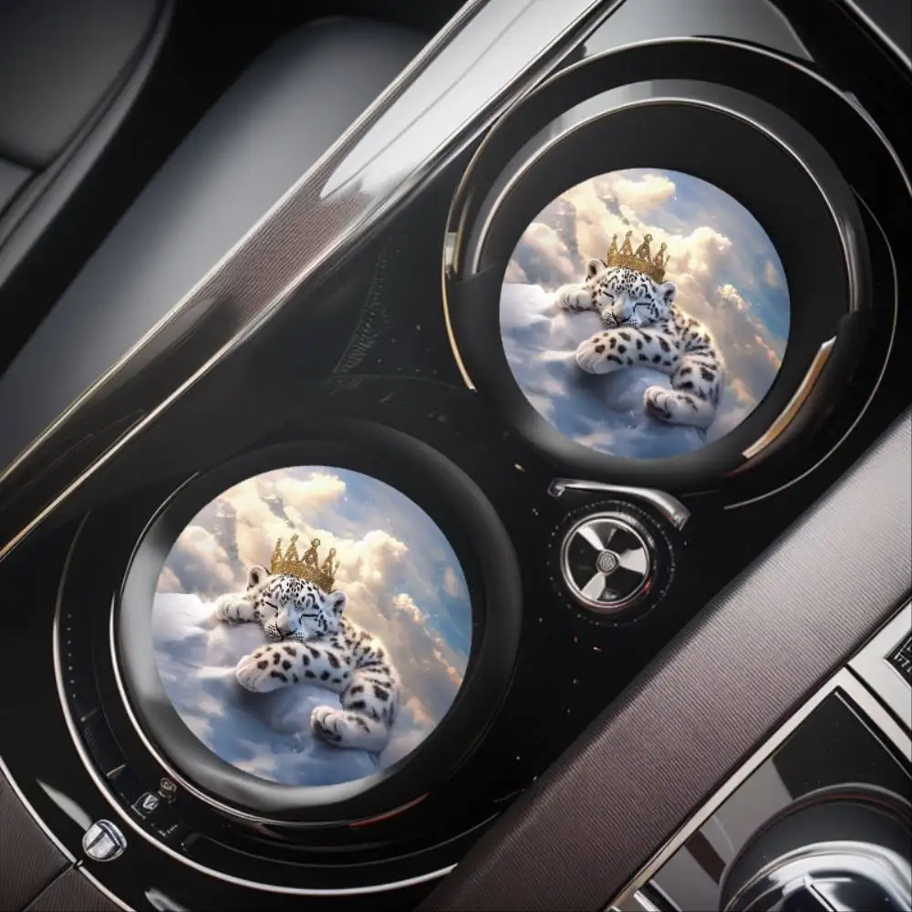 Cloud Leopard Pattern Absorbent Car Cup Holder Coasters 2pcs Universal Anti-slip Car Coaster Print Position Deviated