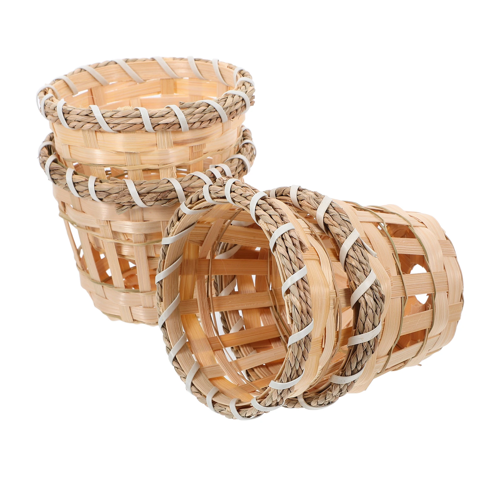 

4pcs Bamboo Lampshade Hand Woven Mini Light Khaki Table Covers Small Rustic Charm Exquisite Craftsmanship DIY Room