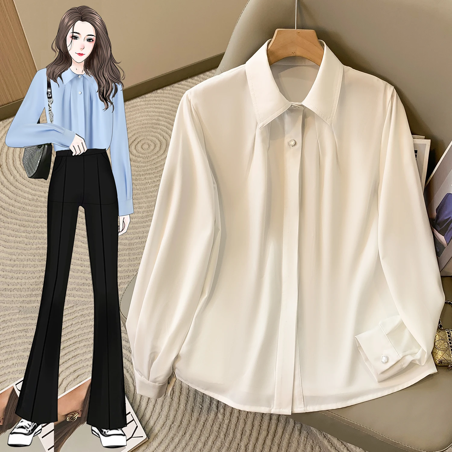 قمصان وبلوزات بمقاسات كبيرة للنساء لربيع 2025 قميص جديد بأكمام طويلة ملابس عمل مكتبية للسيدات قميص أنيق بلوزة نسائية