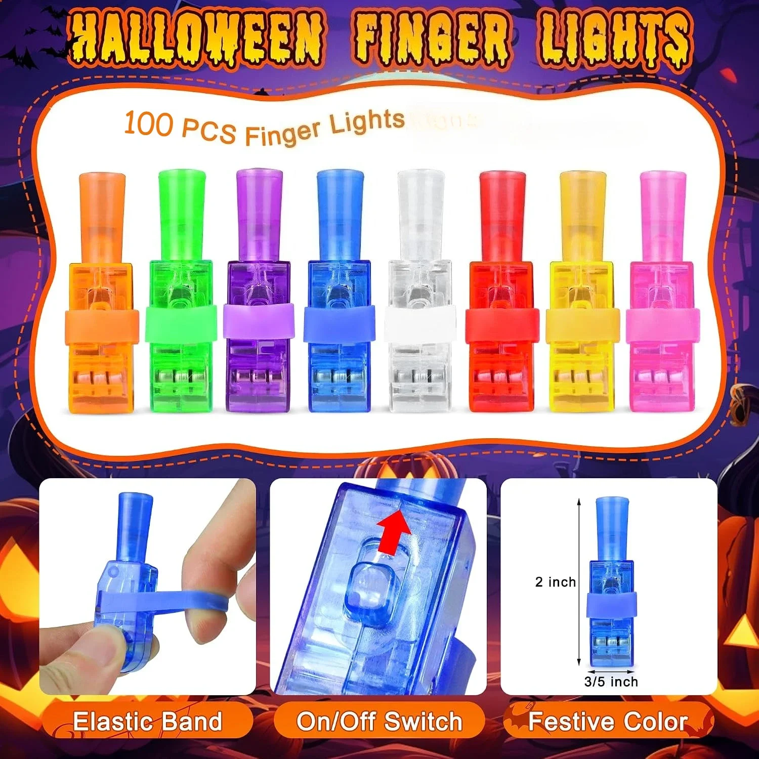 Halloween LED Light Up Finger Lights Projection Glow Finger Rings Glow in The Dark Trick‑or‑Treat  Party Decor