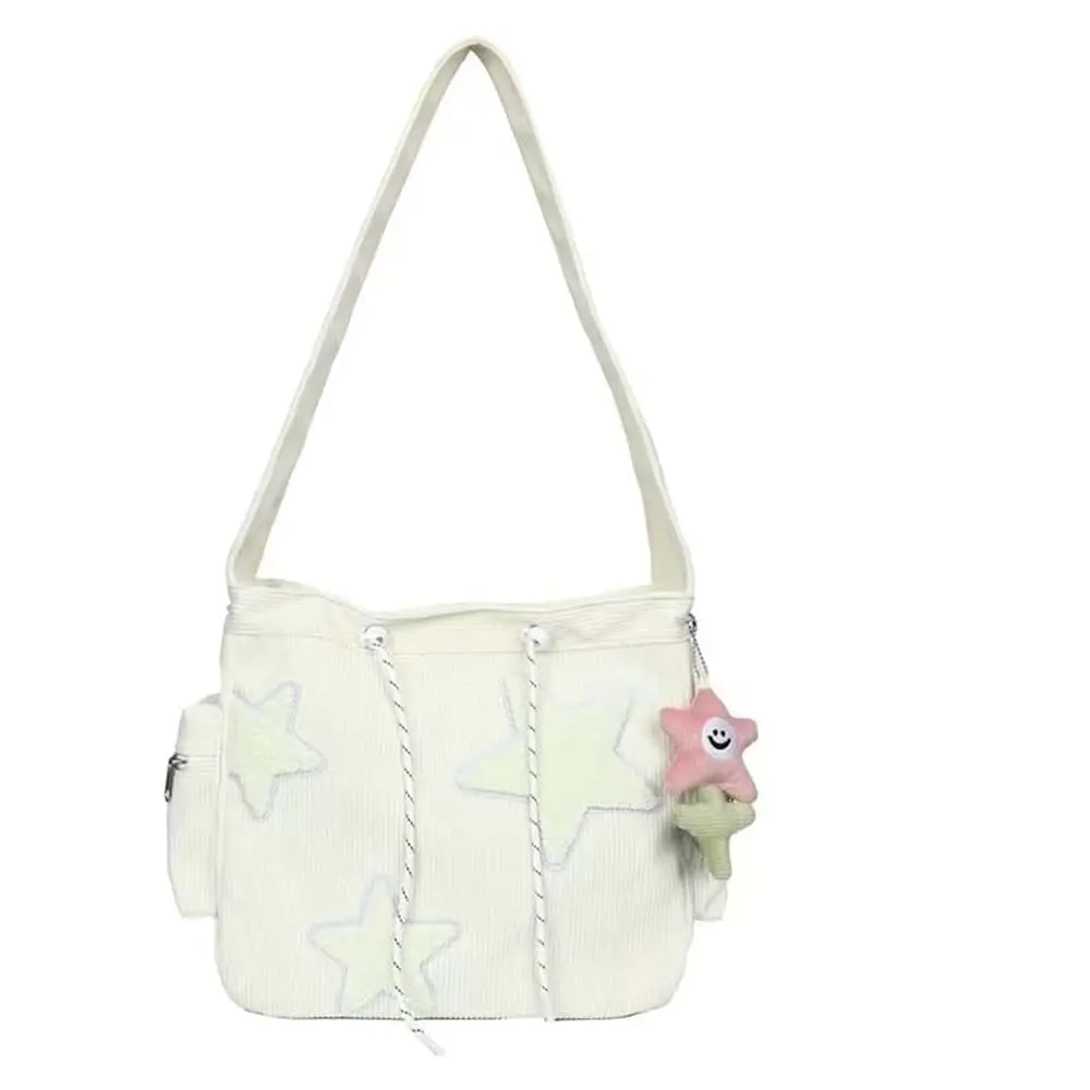 

Corduroy Crossbody Bag for Women Y2k Aesthetic Star Patches Messenger Bag Cute Shoulder Tote Bag with Kawaii Pendant