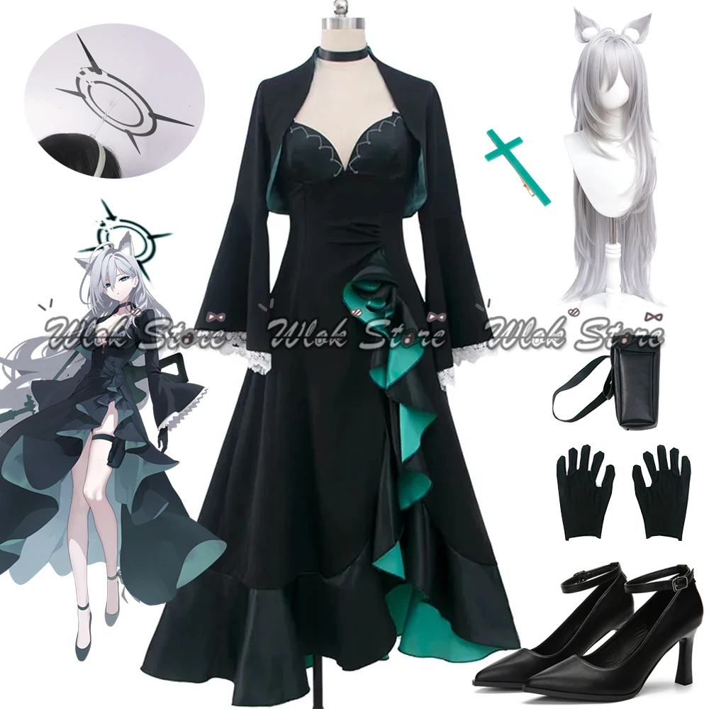 Blauw Archief Sunaokami Shiroko Cosplay Kostuum Pruik Halo Hoofddeksels Sexy Vrouwen Lange Jurk Halloween Party Carnaval Outfits Schoenen