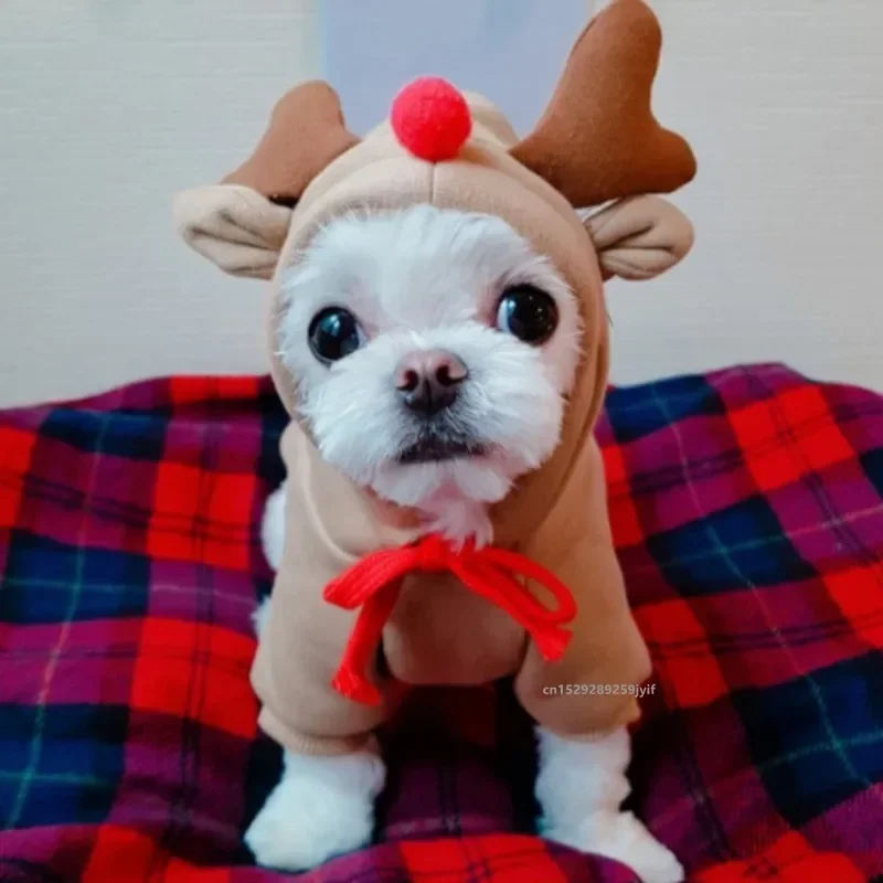 2024 Christmas Dog Winter Hooded Sweatshirt Costume for Small Medium Pet Coat Puppy Cat Jacket Clothes Chihuahuas French Bulldog