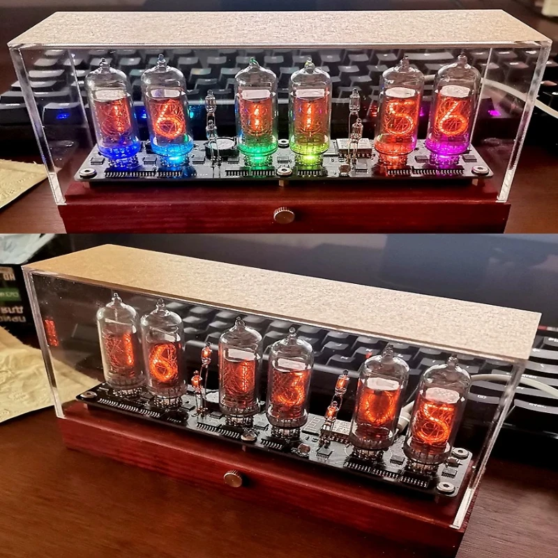 Vintage IN14 Nixie Tube Clock, WiFi Smart Glow Tube Desk Clock with Acrylic Case, Retro Cyberpunk Home & Office Decor Nice Gifts