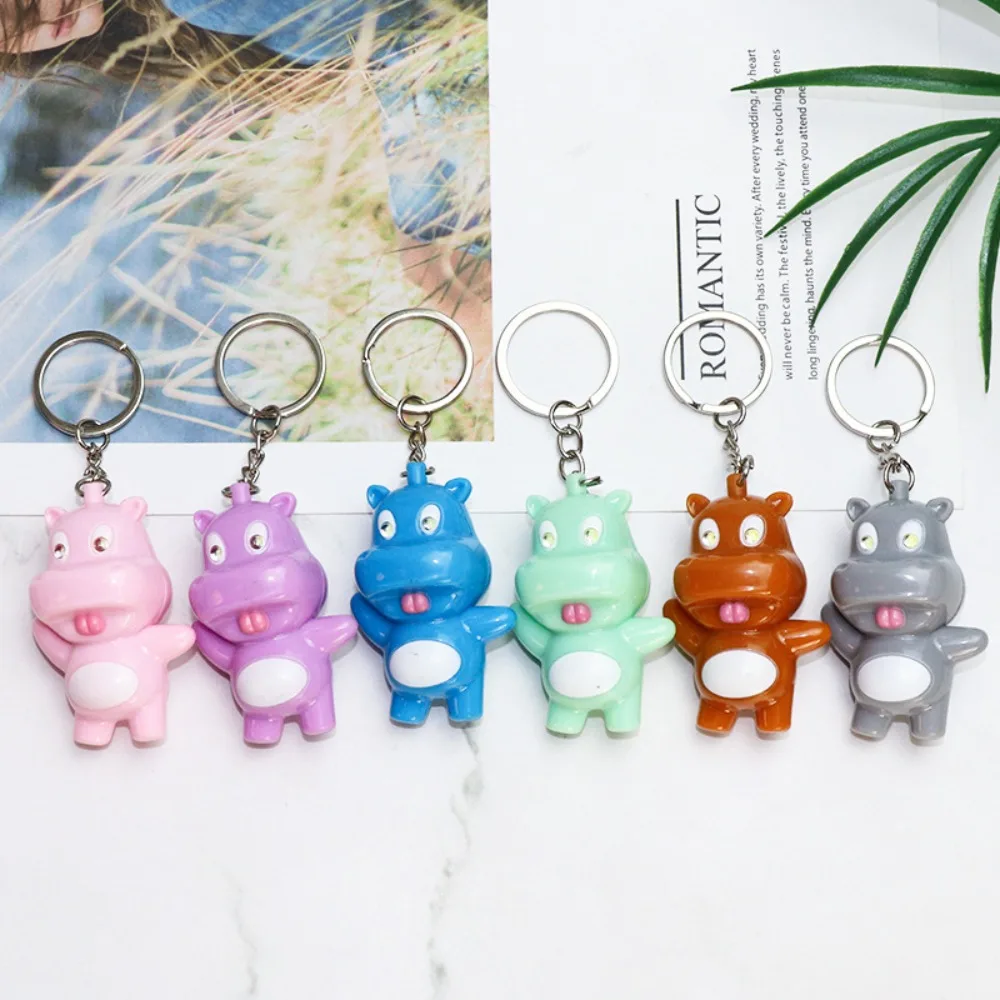 Mini Moo Deng Key Ring Luminiferous Waterproof Bouncing Pig Mu Dang Doll Plastic Thai Style Dwarf Hippo Pendant Zoo Souvenirs