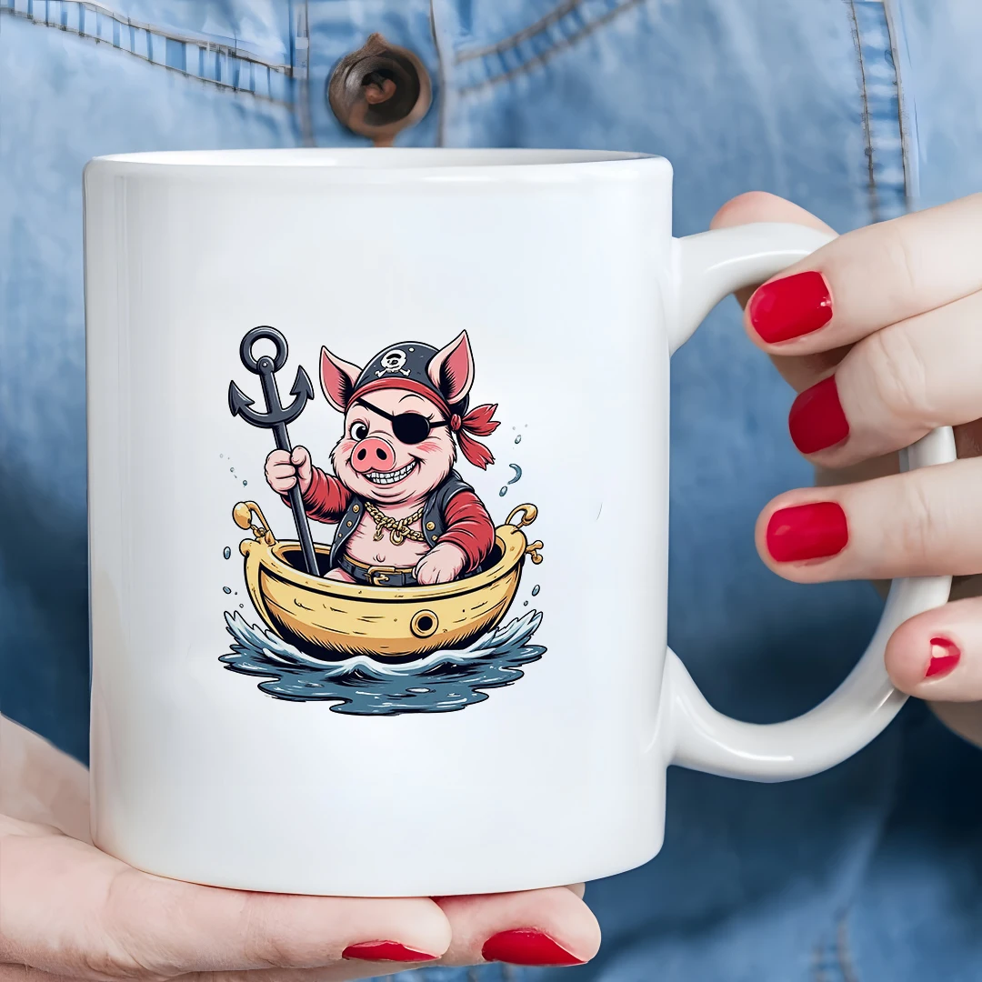 

Cartoon Pirate Pig 11oz Mug Kids' Christmas Gift Adorable Adventurer Hot & Cold Beverage Cup Essential for Family & Office
