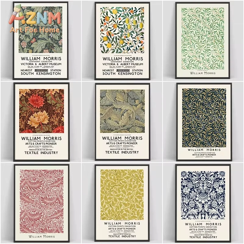 

1 шт. Картина на холсте Уильяма Морриса, постер для выставки в музее, современное настенное искусство, ретро-картины с цветами для декора комнаты и дома