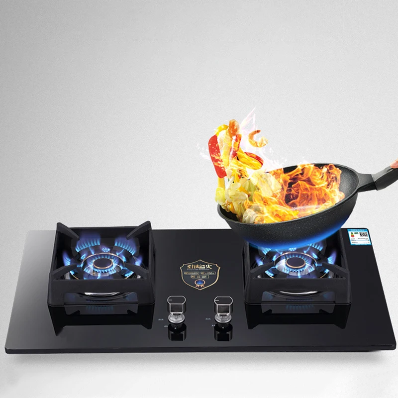 4-Burner Natural Gas Stove - Multi-Head Built-in Cooktop for Domestic Kitchen, High Efficiency with Electronic Ignition