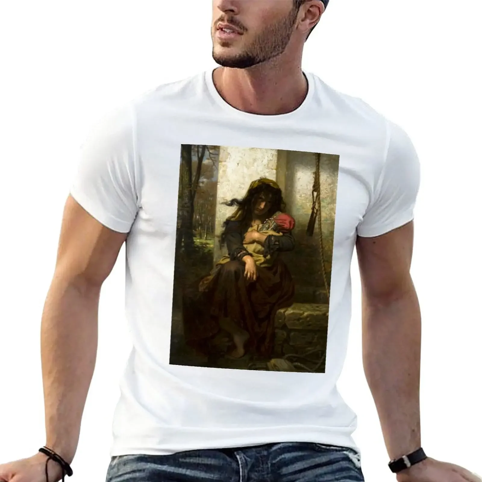 Hugues Merle - The Lunatic of Etretat , (1871) T-Shirt customs design your own for a boy plain black t shirts men