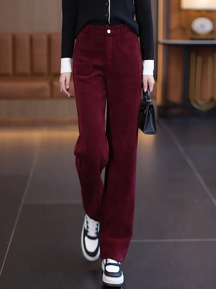 

High Waist Fleece Lined Straight Leg Pants Women's Casual Wide Leg Trousers Autumn Winter New Style Comfortable Pants