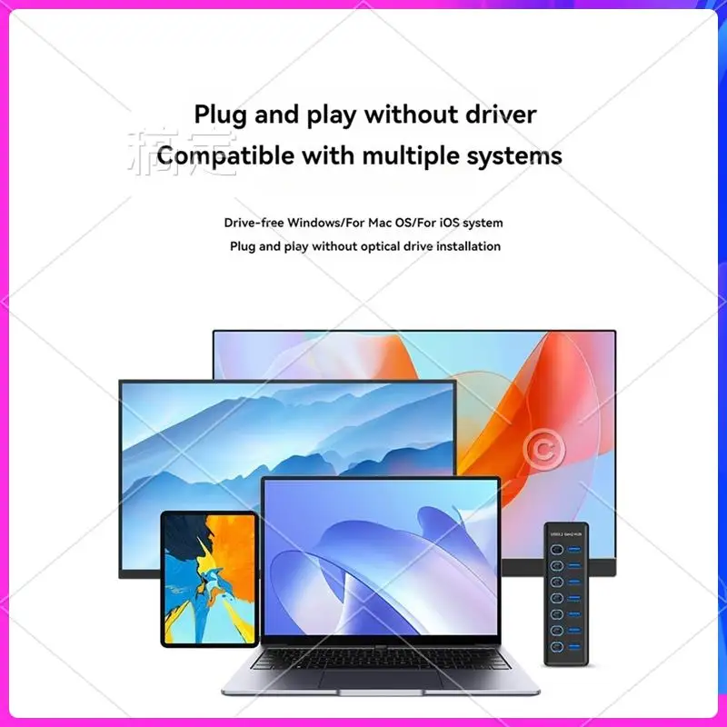 

ABT-7 Port USB3.2 Gen2 HUB 10Gbps USB 3.0 Hub With Individual Switch Control LED Indicator With Power Adapter US Plug