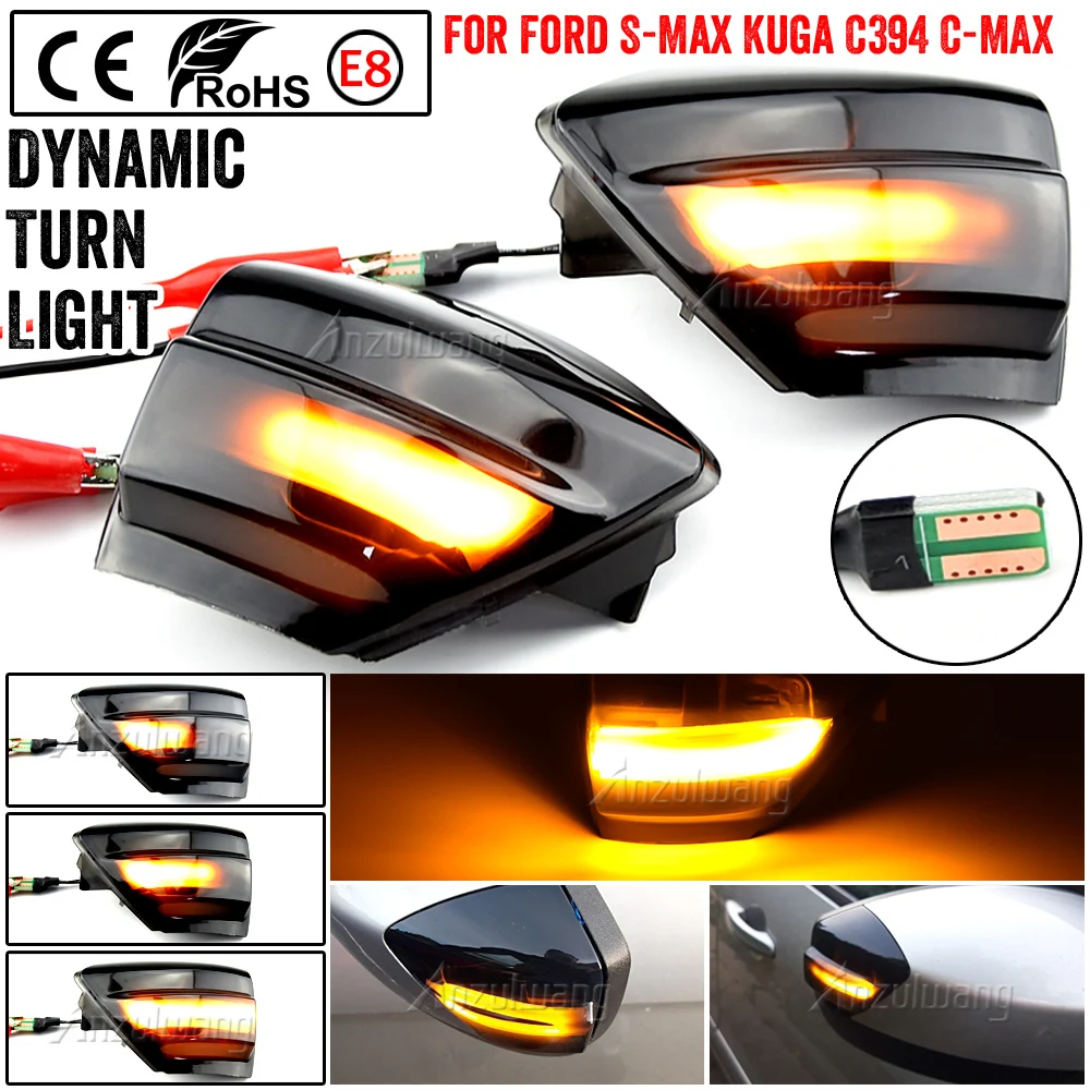 

2Pcs Dynamic Side Wing Mirror Indicator Light LED Turn Signal Light For Ford S-Max 2007-2014 C-MAX Kuga C394 2008-2012