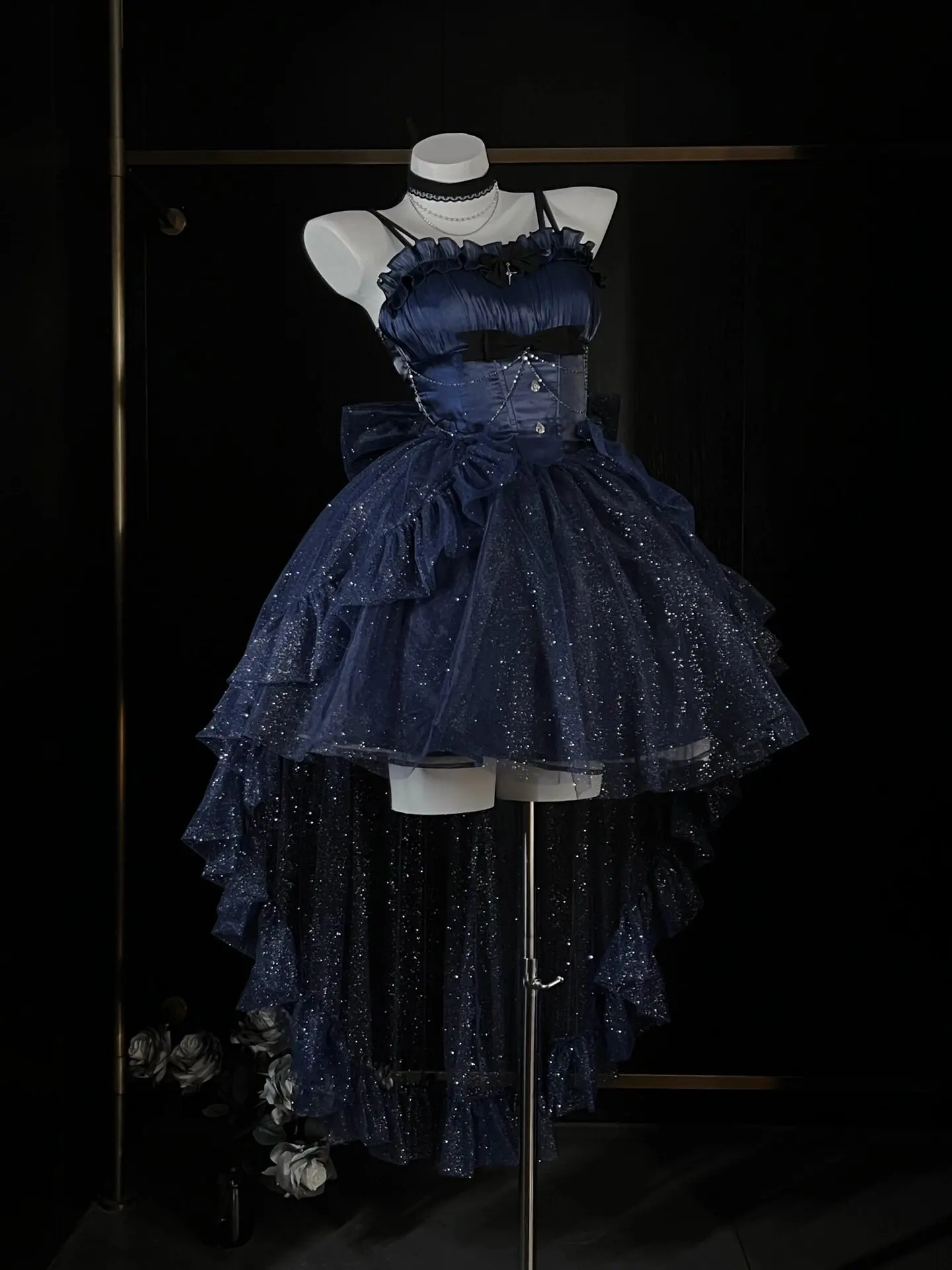 

Blue Formal Dress Thin and Glittering L Trailing Pettiskirt