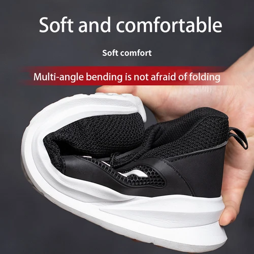 Imagen 2 del producto Zapatos de seguridad para el trabajo para hombre, zapatillas de trabajo indestructibles y ligeras, zapatos de seguridad con punta de acero, botas protectoras de seguridad, Size36-46 negro