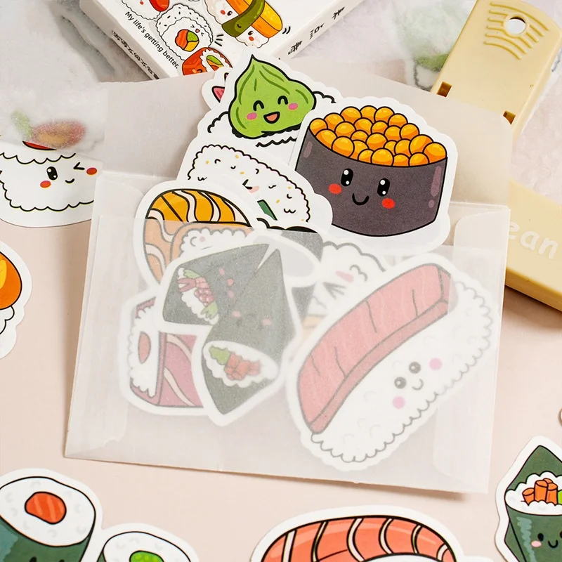 Imagem -03 - Sushi Kawaii Adesivos para Scrapbooking Rótulo Decorativo para Diário Álbum Bonito Faça Você Mesmo 30 Box