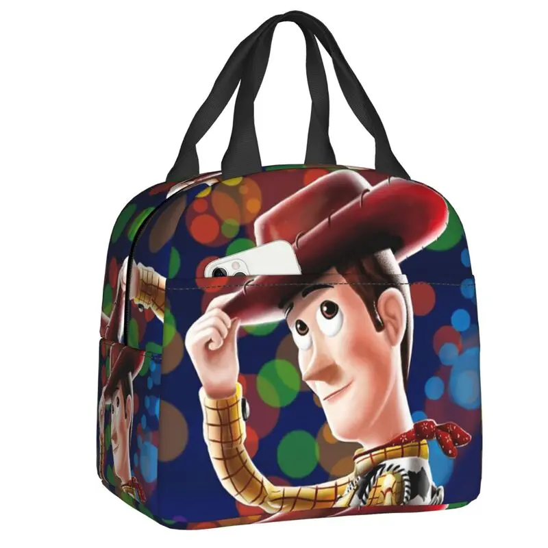 Custom Toy Story Woody Anime Lunch Bag Women Warm Cooler Insulated Lunch Box for Student School