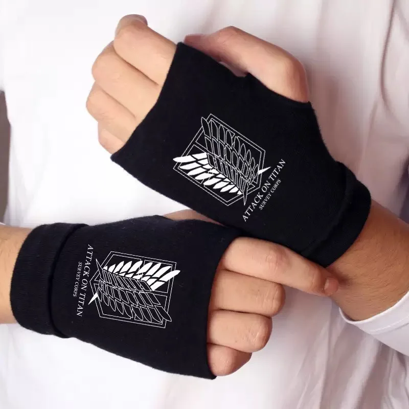 Attack On Titan Levi Ackerman two-dimensional animation peripheral boys winter warm cotton outdoor cycling half-finger gloves