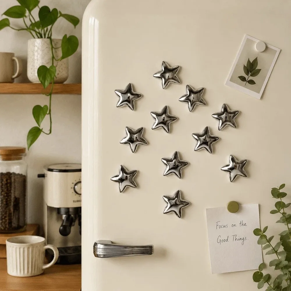 5/10 pcs Creative Silver Stars Fridge Magnet Strong Magnet Multipack Magnetic Sticker Refrigerator Decals Home Decoration