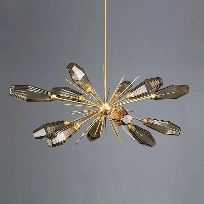 

Post-modern Gold Metal LED Chandeliers Art Smoky Grey Glass Pendant Light Home Restaurant Shop Gallery Decor Hanging Lamps
