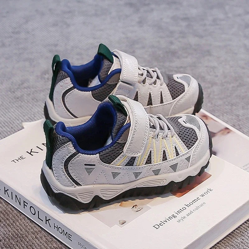 Color Block Mesh Casual Walking Shoes, Outdoor Hiking Silhouette with Convenient Hook & Loop Strap Boys Girls