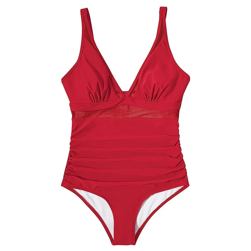 Bodysuits magros maiô feminino sexy ver através do decote em v cintura alta um pedaço maiô verão 2025 novo casual beachwear banho