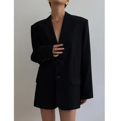 Women's Spring/autumn Korean Version of Loose Retro Suit Jacket, Solid Color Casual V-neck Two-button Suit Jacket with Pockets