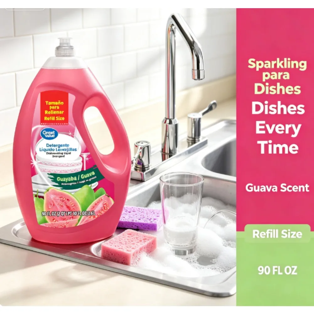 Great Value Dishwashing Liquid, Guava Scent, 90 fl oz.