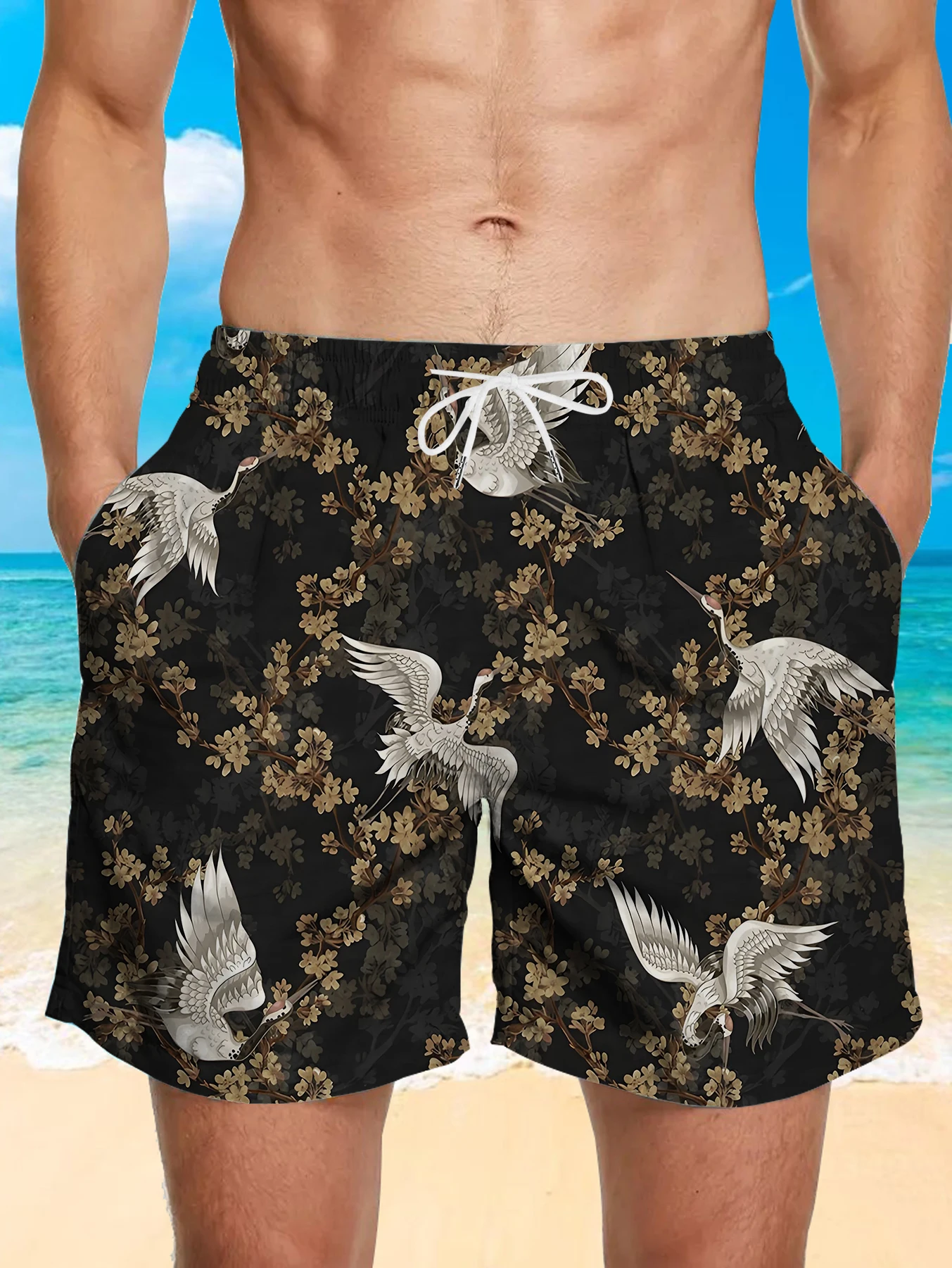

Mens Water Sports Shorts Full Digital Print Quick Dry Polyester Anti-sand Pants