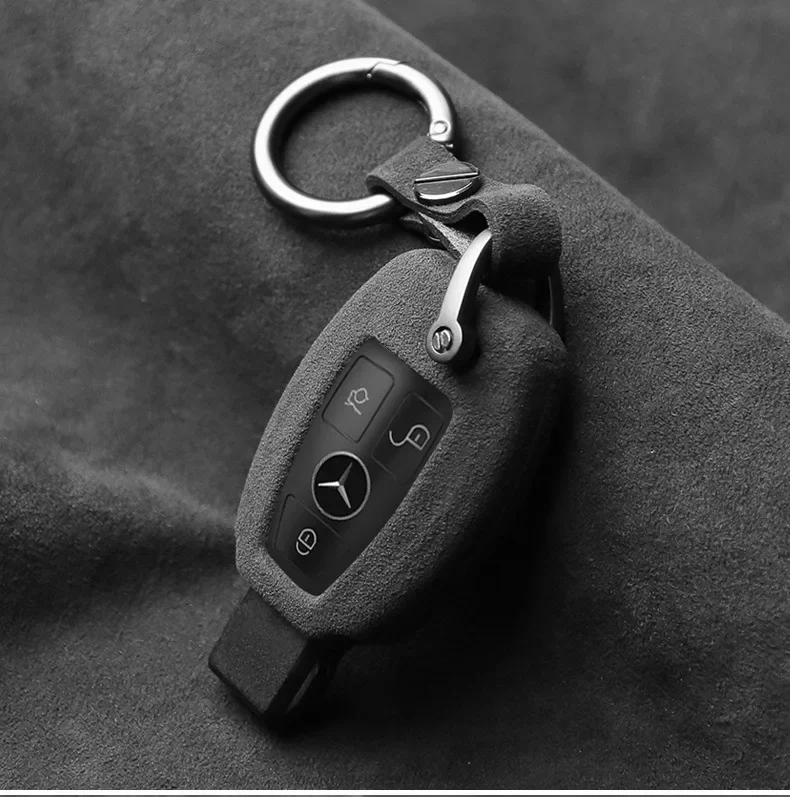 

Alcantara Key Case For Mercedes Benz Keychain Shell Cover Ring AMG W203 W204 W205 W211 W212 W176 CLA A C E Class Auto Accessory