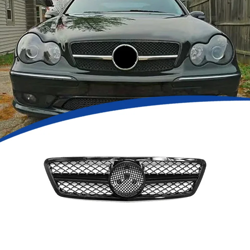 

For Mercedes-Benz C-Class W203 Sedan 2000-2006 AMG Style Front Grille Mesh Grill Direct Replacement ABS Black Glossy Upgrade