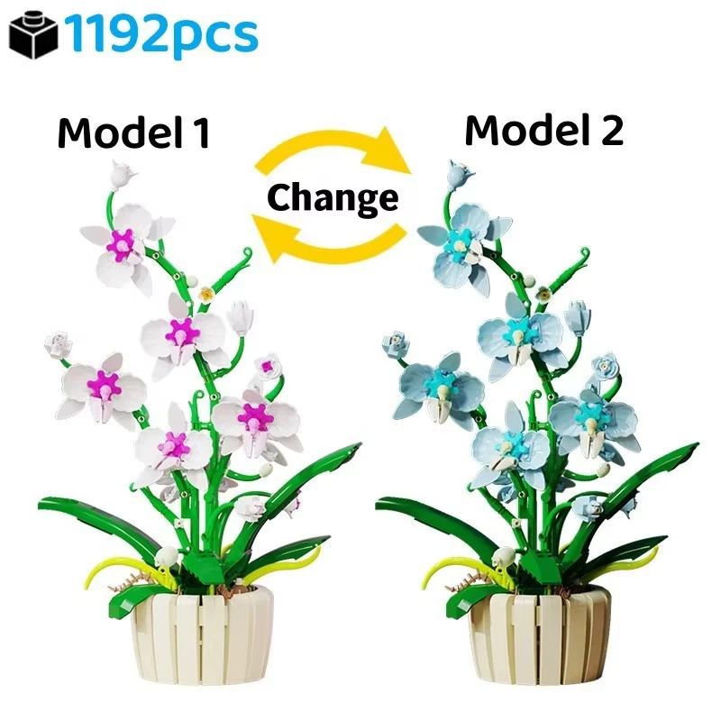 

1192pcs Orchid Building Blocks Bouquet Flower Rose Plant Pink Blue Bricks Kid Model NO.13048 Toys Romantic Valentine's Day Gift