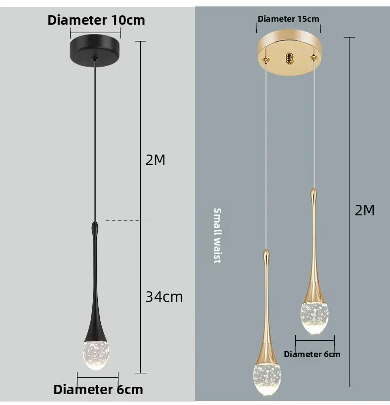 

Хрустальный подвесной светильник класса люкс, линейный светильник для ТВ-зоны, барной стойки, спальни, прикроватный, одноламповый, в форме капли воды
