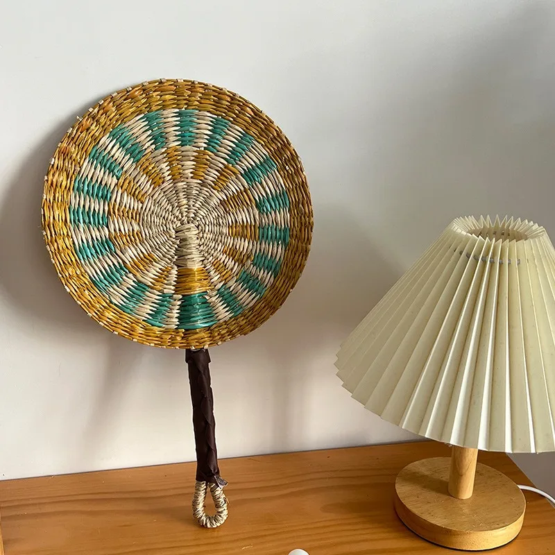 Nordic Bohemian Style Hand-woven Fan Creative Seaweed Weaving Decorations Round Cooling Fan Summer Cooling Off Enjoying The Cool