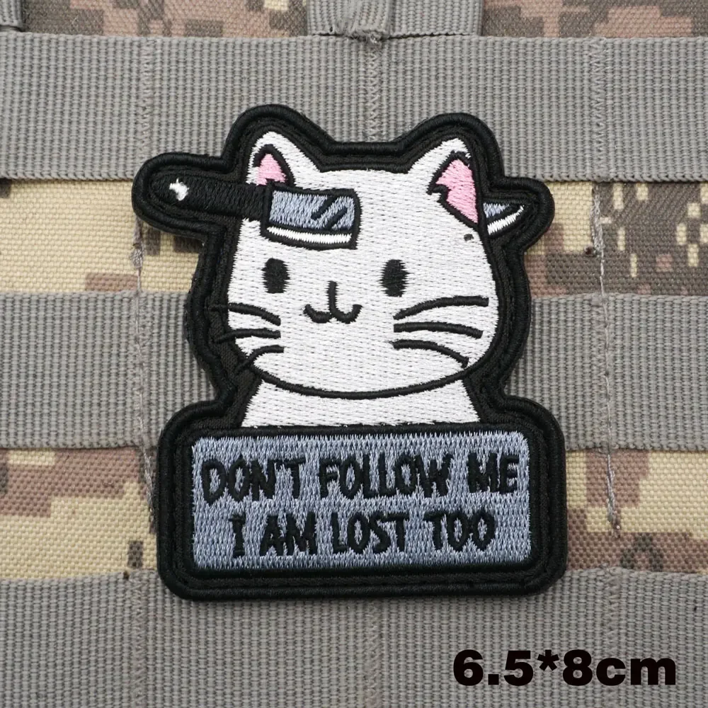 Cat Knife Armband Embroidery Outdoor Equipment Patch Don't Follow Me, Hook and Loop Morale Badge Tactical Backpack Stickers