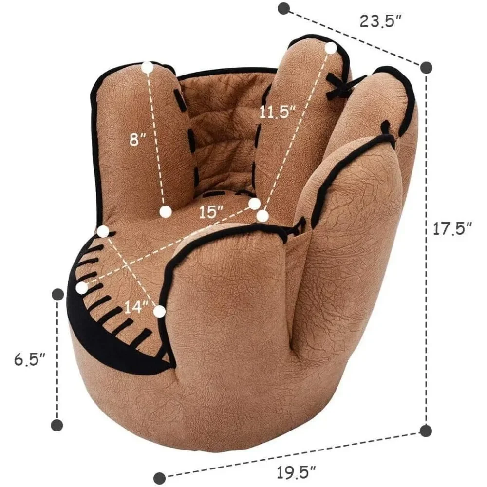 Sofá tapizado de madera para niños, sillón para niños y niñas, con forma de guante de béisbol