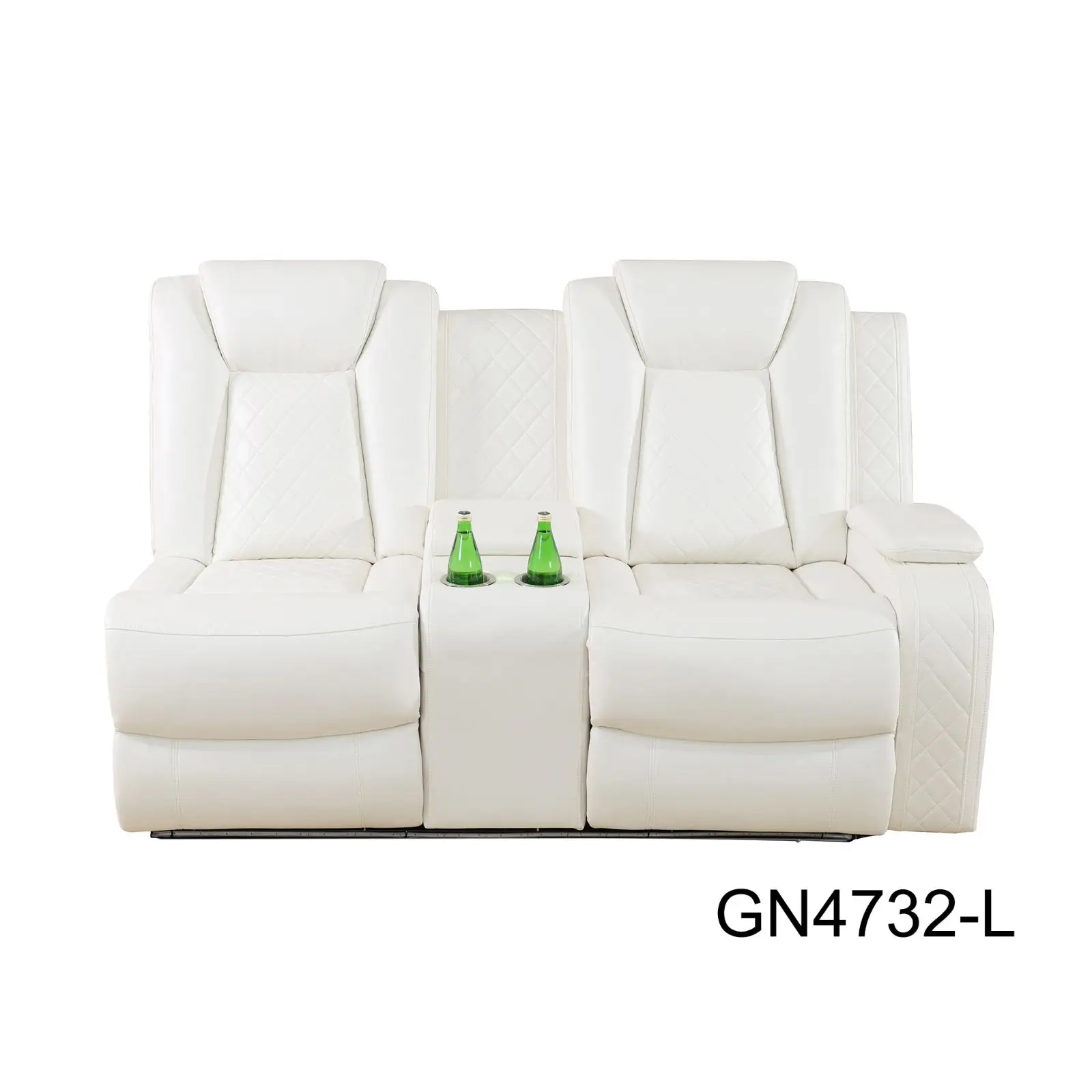 White Leather Electric Recliner Sectional Sofa, Home Theater Seating with LED Ambient Light,GN4732