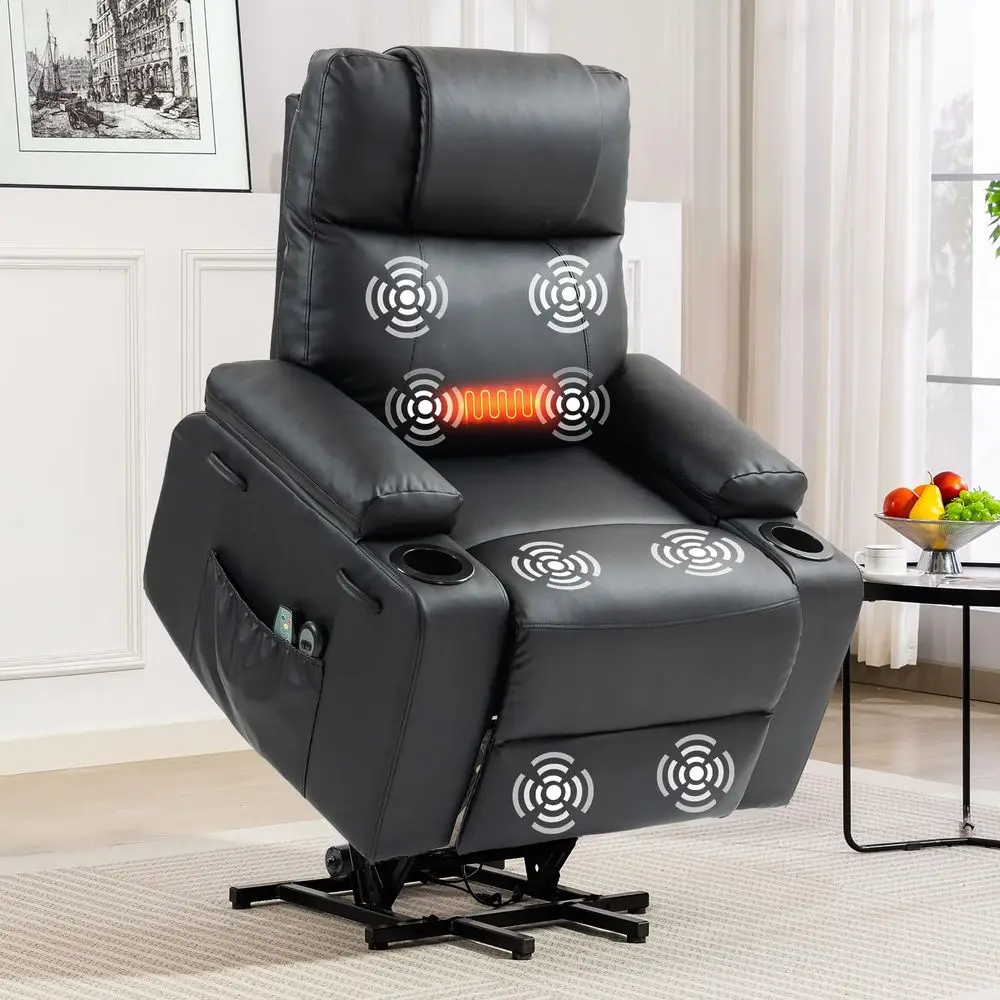 

Power Lift Recliner Chair for Elderly with Heat amp Massage, 160 Electric PU Leather Recliner with Remote, Stand Assist, Cup Ho