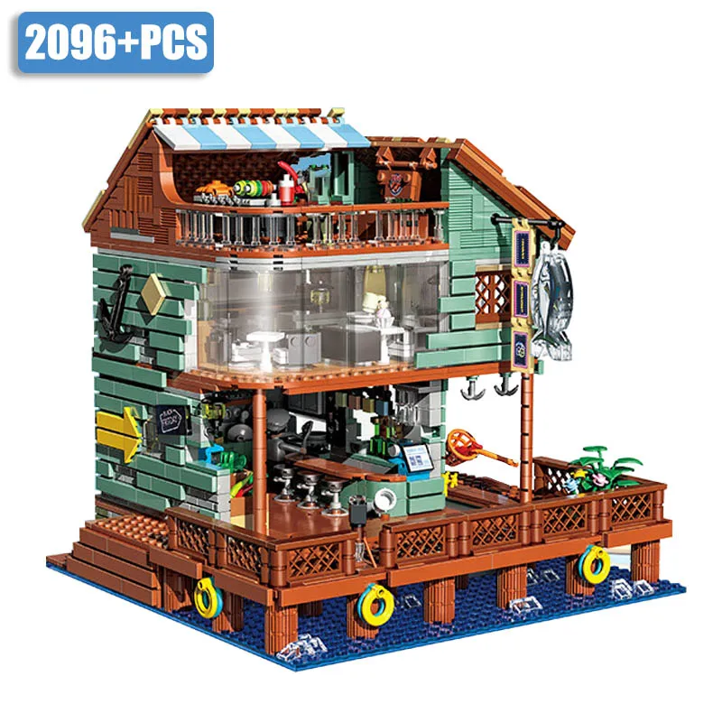 

2096pcs City Mini Harbour Restaurant House Architecture Building Blocks Street View Fisherman's Cabin Figures Brick Toy For Gift