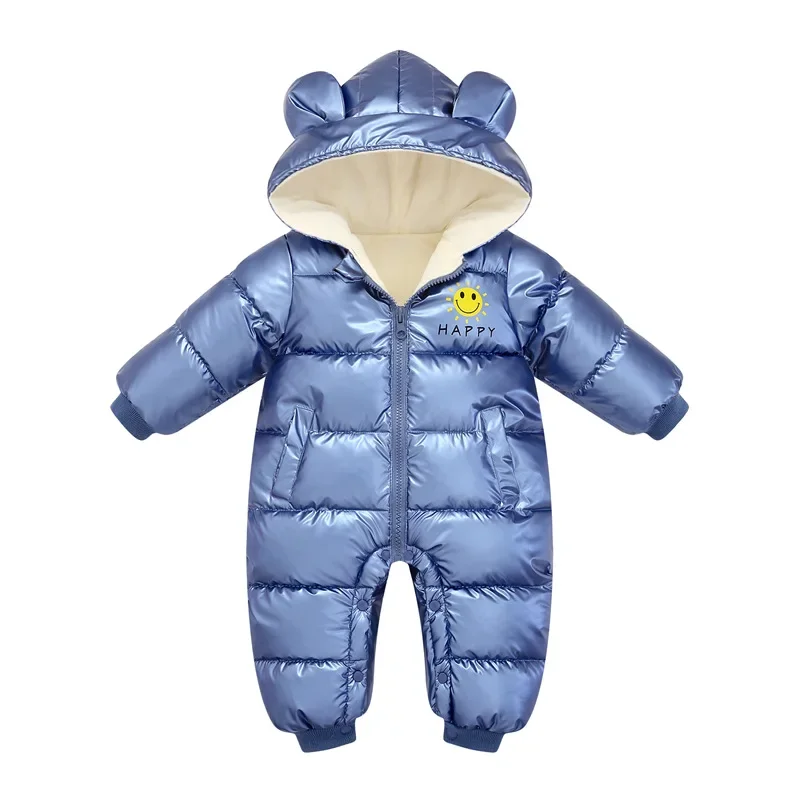 VERHOGEN 2024 Baby Boy Winter Rompertjes Plus Fluwelen Waterdicht No-wash Kid Jongen Jumpsuit Zon Print Glanzende Pasgeboren jongens Bodysuit Kleding