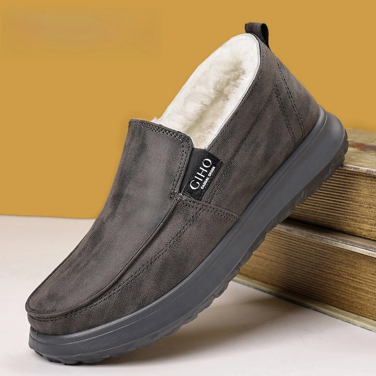 

Men's Winter Thiened Fce Lined Snow Boots Leather Fur Inteated Warm Casual oes for Dad Middle Aged And ly