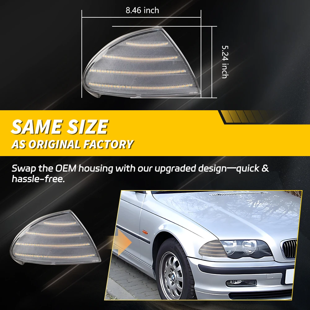 2 قطعة ضوء الزاوية الأمامية مصباح إيقاف السيارة بدوره مصباح إشارة ث/LED ل 1999 2000 2001 BMW 323i/325i/325xi/330xi/330i/328i E46 سيدان
