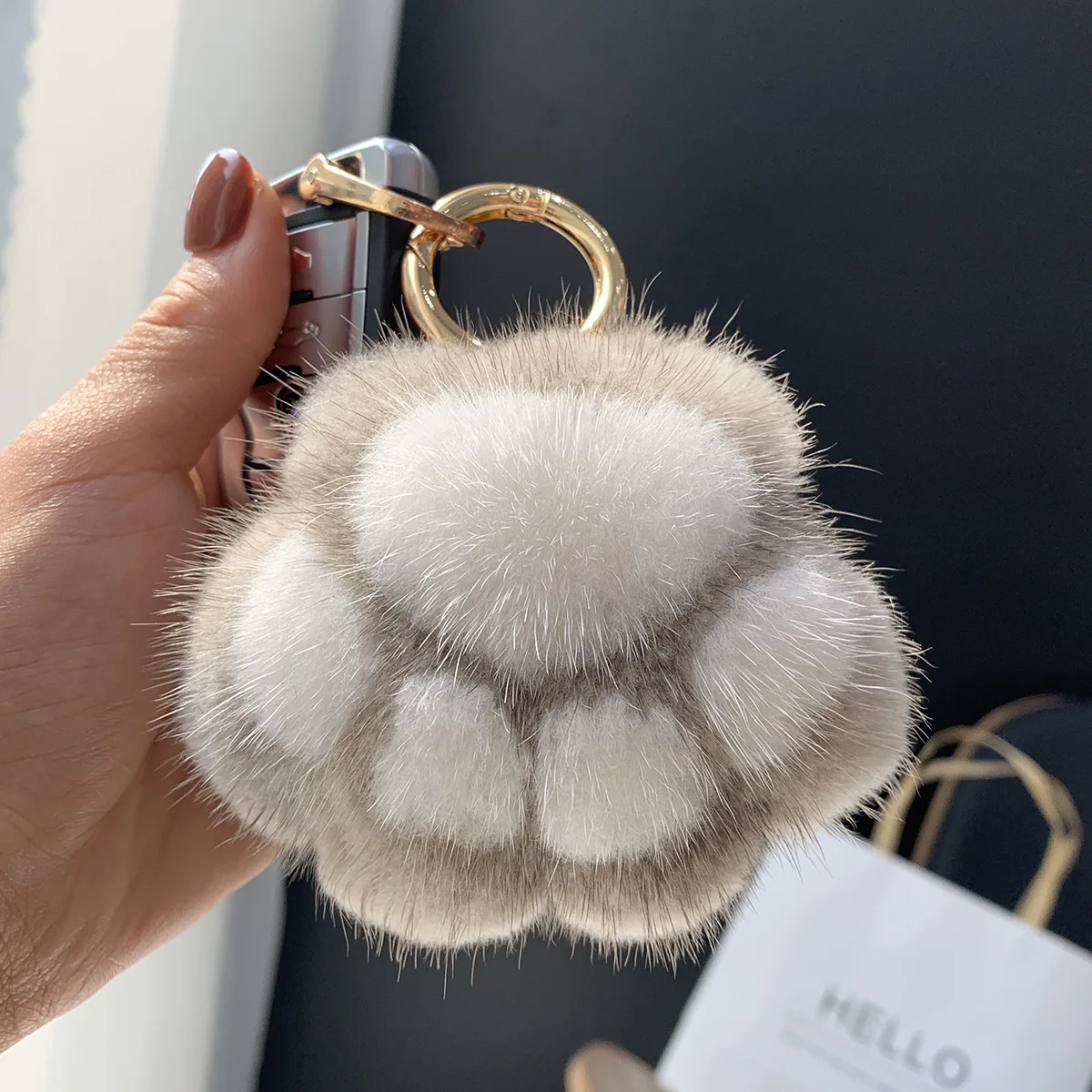 Imitation Mink Hair Cute Cat Claw Doll Girl's Heart Bag Pendant Plush Paw Bag Pendant Car Keychain