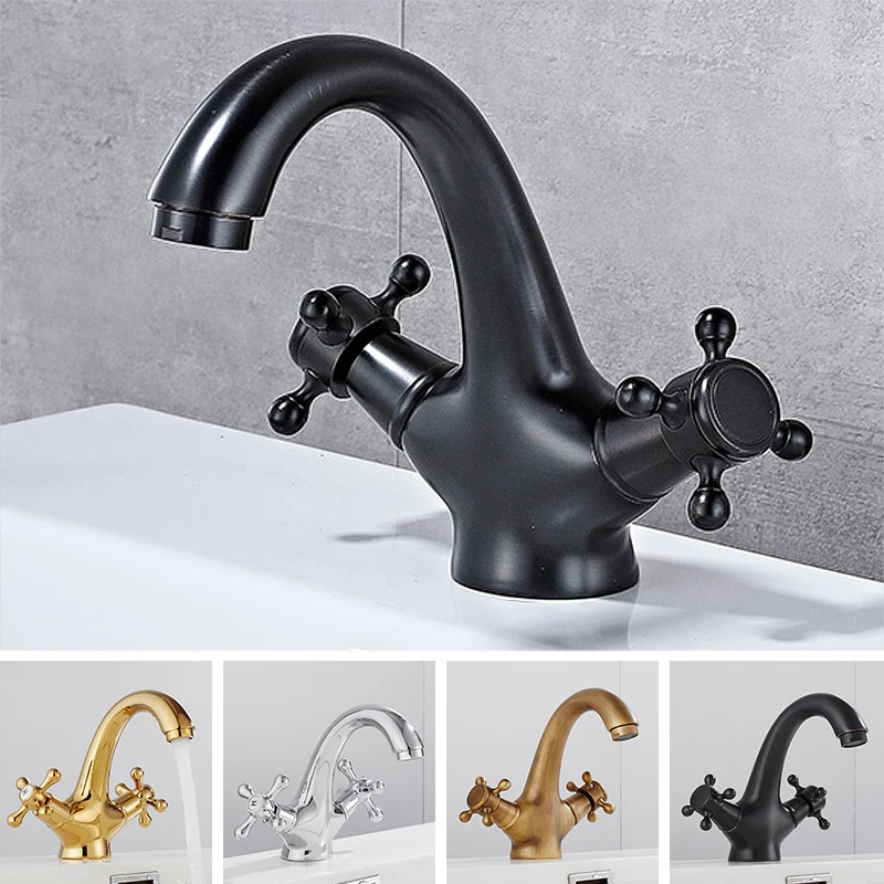 

Antique Faucet Hot and Cold Water Crane Bronze Brushed Sink Faucet Black Bathroom Swan Vintage Basin Sink Mixer Crane 7422