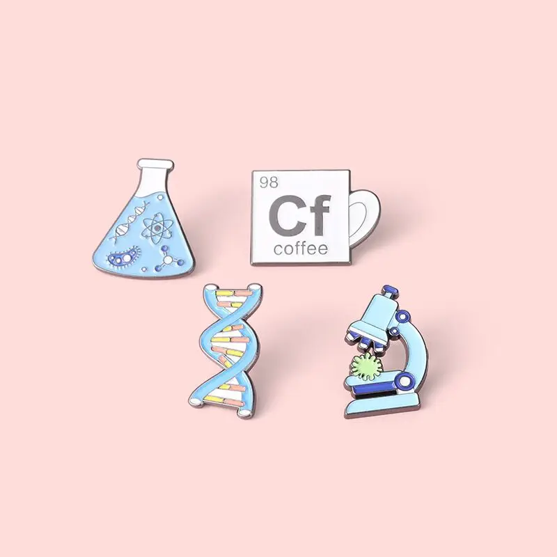 4pcs Science Enamel Pin Microscope Beaker Chemical Molecular DNA Biological Experimental Tool Metal Brooches Badges for Backpack