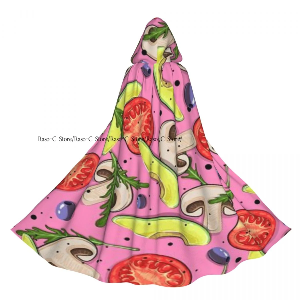 

Unisex Adult Mushrooms Tomato Avocado Olives And Arugula Background Cloak with Hood Long Witch Costume Cosplay