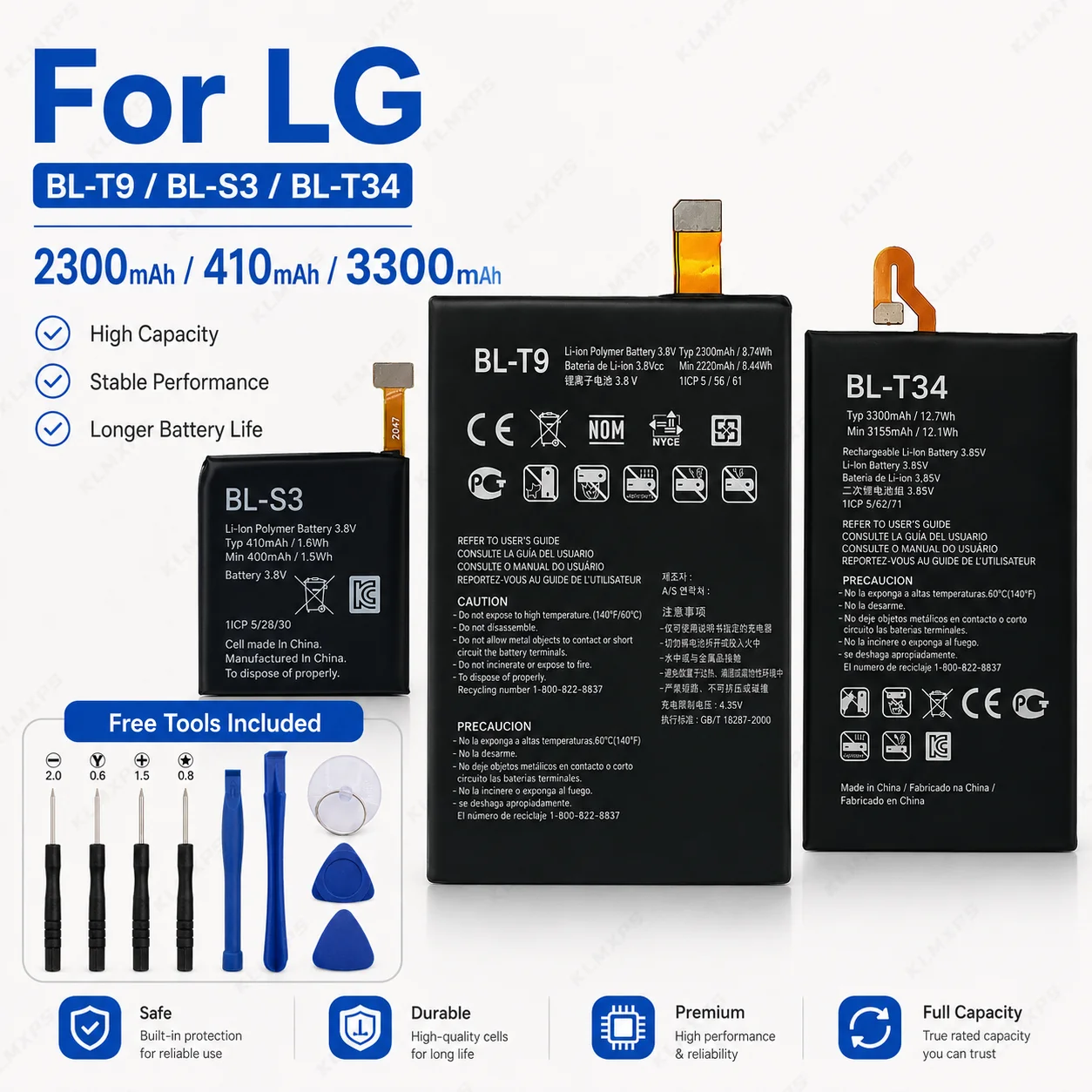 Replacement Battery for LG V30 V30A V30+ Nexus 5 G Watch R W110 W150 BL-T9 BL-T34 BL-S3 Phone Battery
