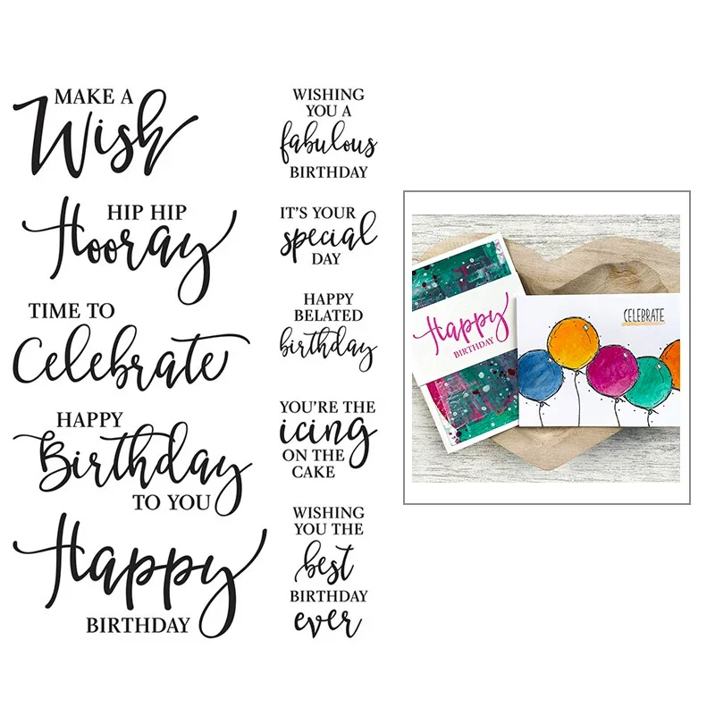 Nuovo buon compleanno parole inglesi timbri trasparenti per artigianato fai da te creazione di biglietti d'auguri di carta scrapbooking senza fustelle in metallo